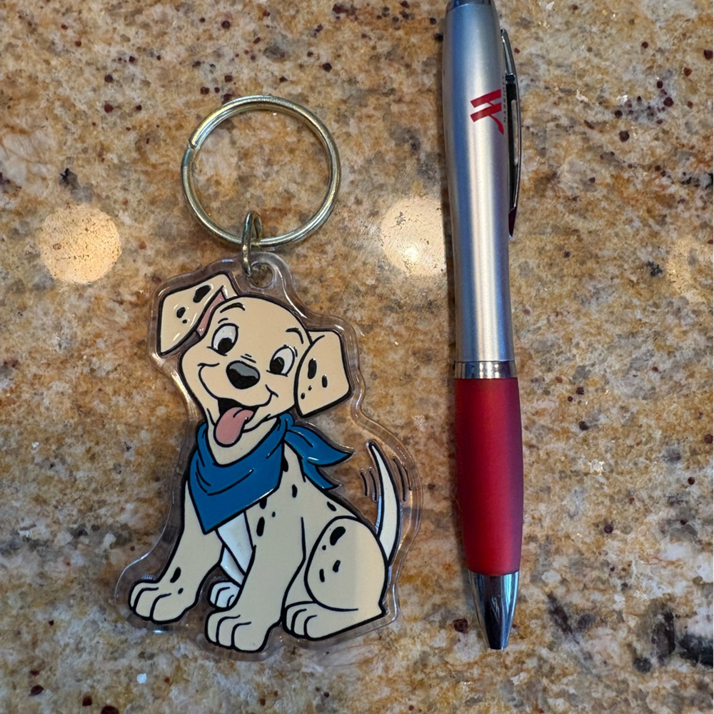 Vintage 90s Disney 101 Dalmatians  Dog plastic Keychain with Blue Bandana